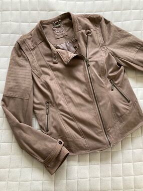 Odyn Women's Brown Taupe Moto Bomber Jacket